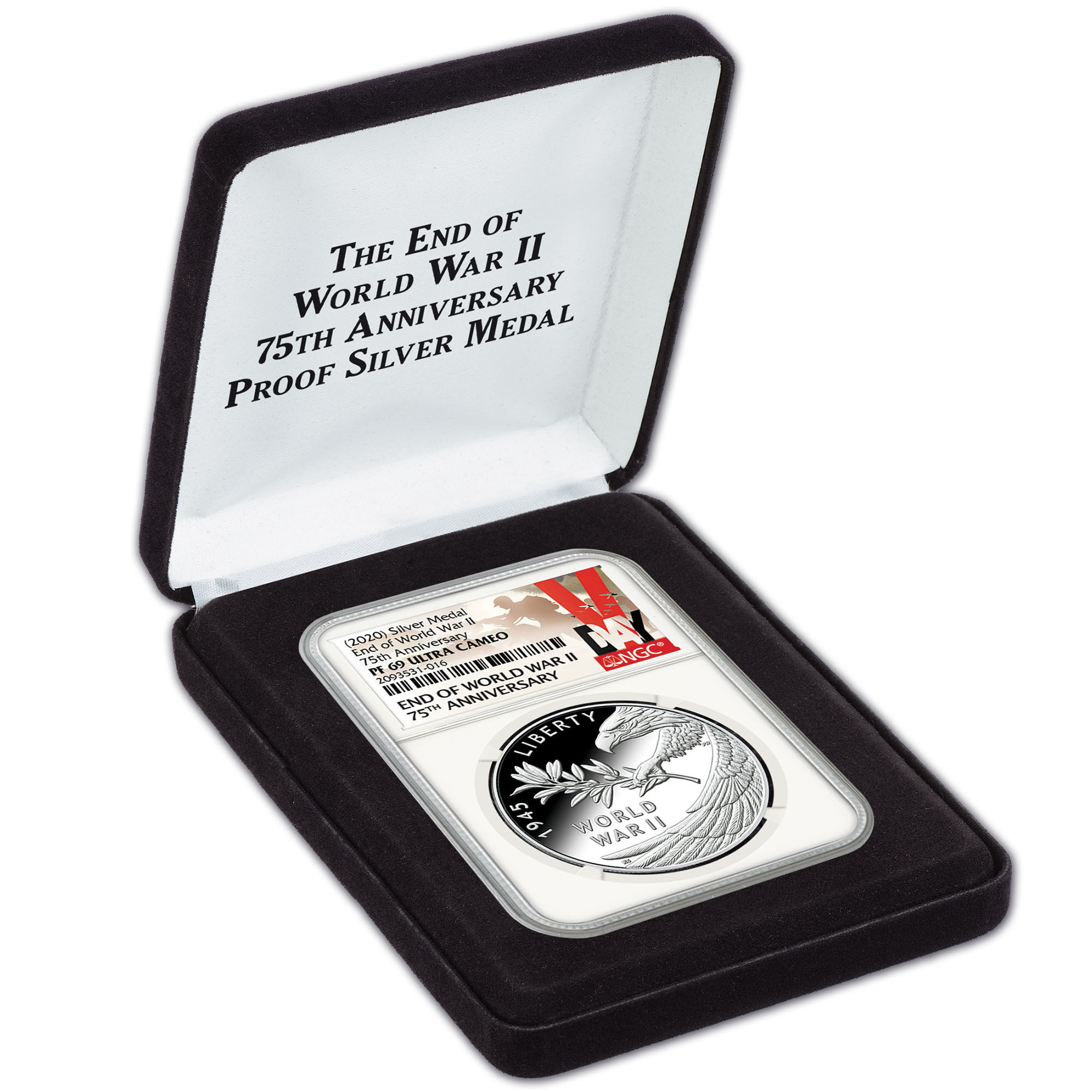 end of wwii 75th anniversary proof silver medal W2F g Disp