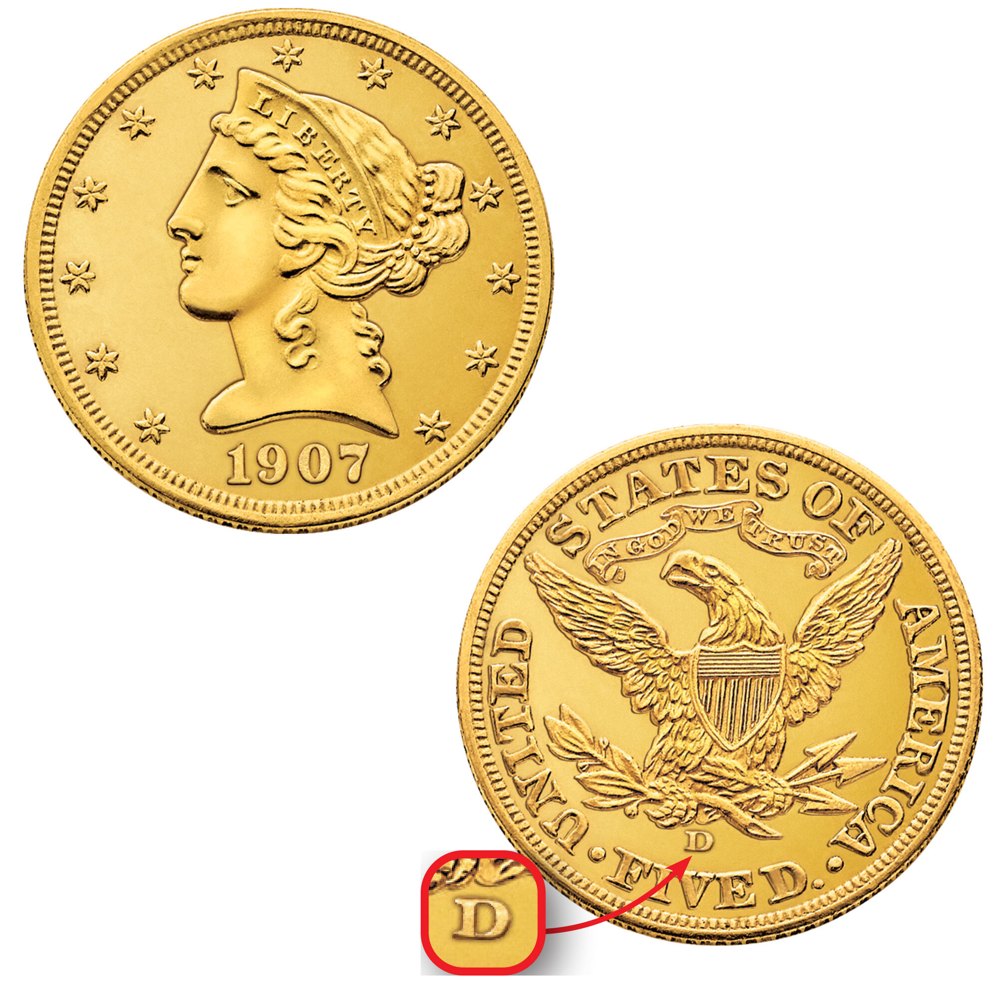 last denver mint liberty head half eagle gold coin GFD a Main