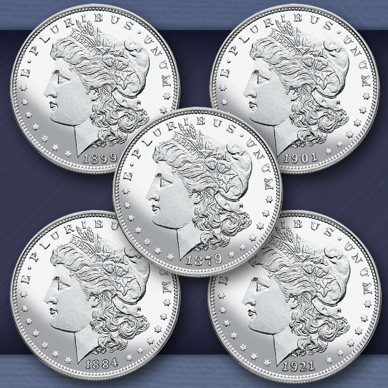 Five Decade Set of Uncirculated Morgan Silver Dollars MDD 2