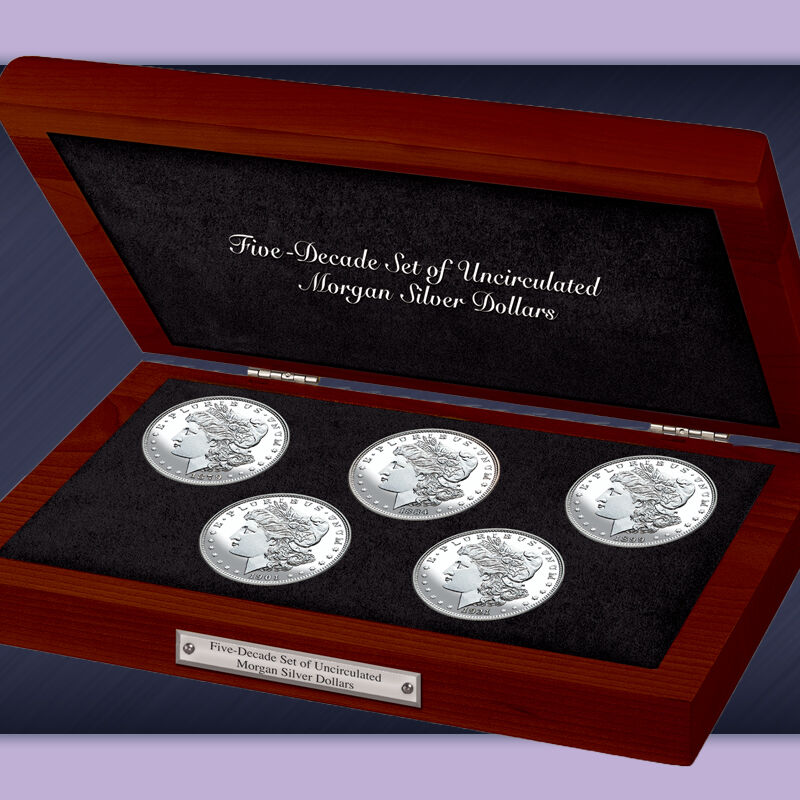 Five Decade Set of Uncirculated Morgan Silver Dollars MDD 1