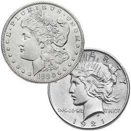 complete morgan peace silver dollars PM5 a Main