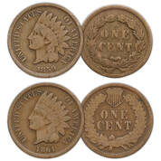 the complete type set of indian head pennies IPT b 1859and1861Coins