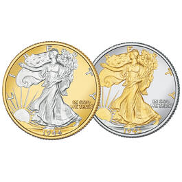platinum and gold highlighted walking liberty silver LPG d Coin