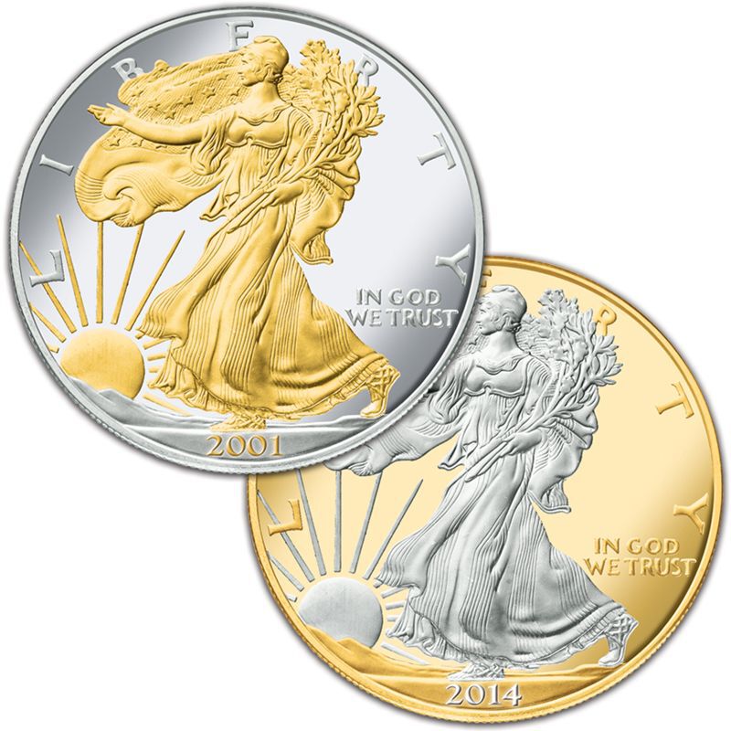 Platinum And Gold Highlighted American Eagle Silver Dollars