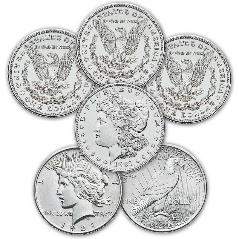 complete uncirculated 1921 us silver dollars MAL a Main