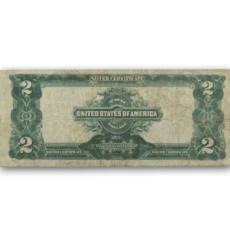 1899 George Washington Two-Dollar Silver Certificate designed on modern $2 bill 
