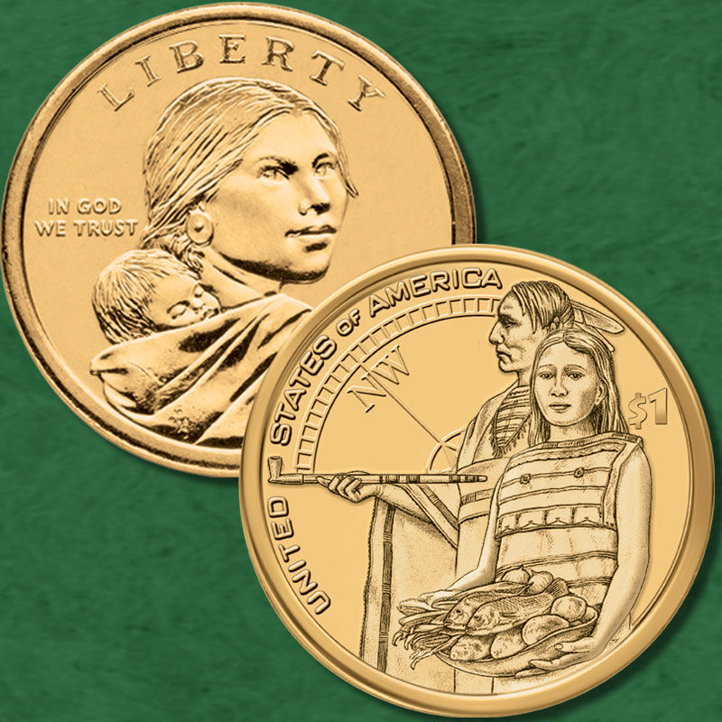 Dollar 2 Coin Set Uncirculated D Native American Sacagawea/Golden 2014 P 