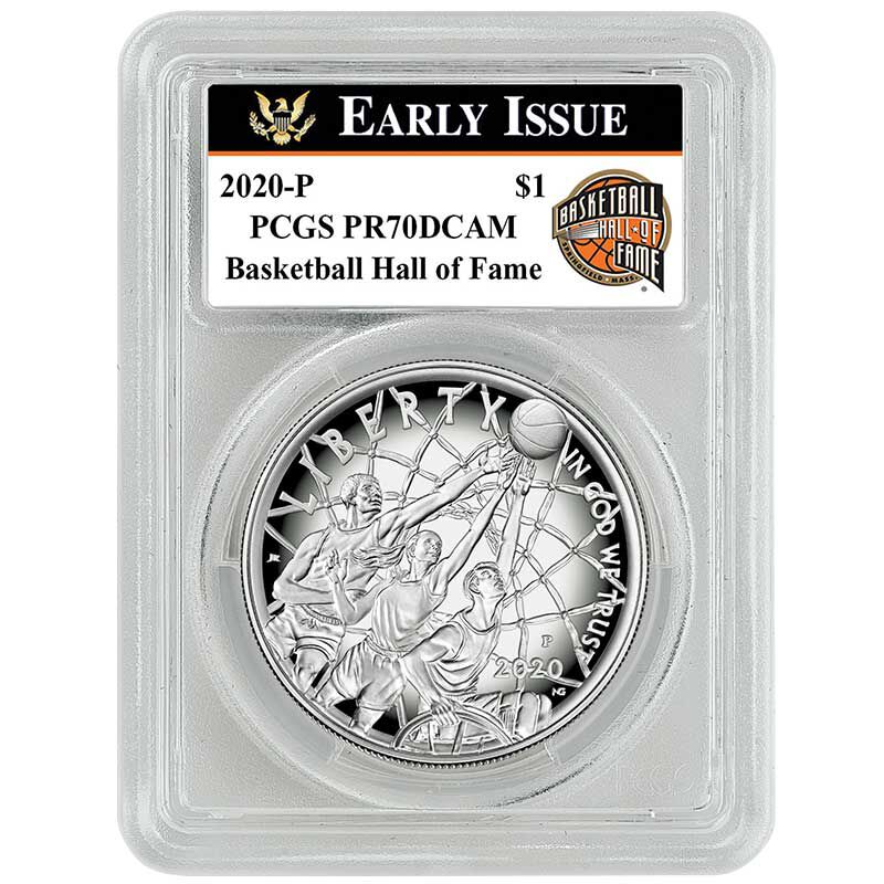 The 2020 Basketball Hall of Fame Proof Silver Dollar BEI 3