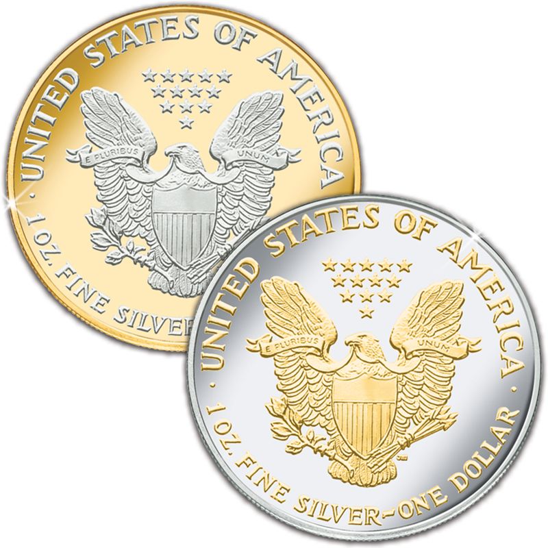 Platinum and Gold Highlighted American Eagle Silver Dollars PGE 1
