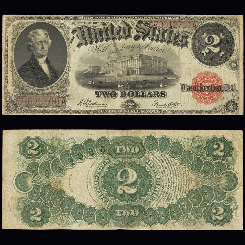 two dollar bill front and back