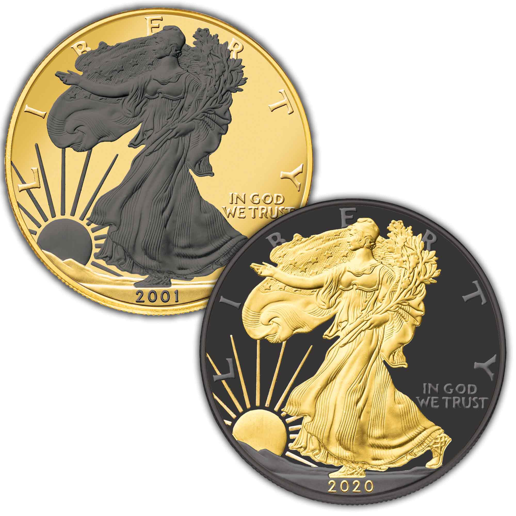 Ruthenium and Gold Highlighted American Eagle Silver Dollars