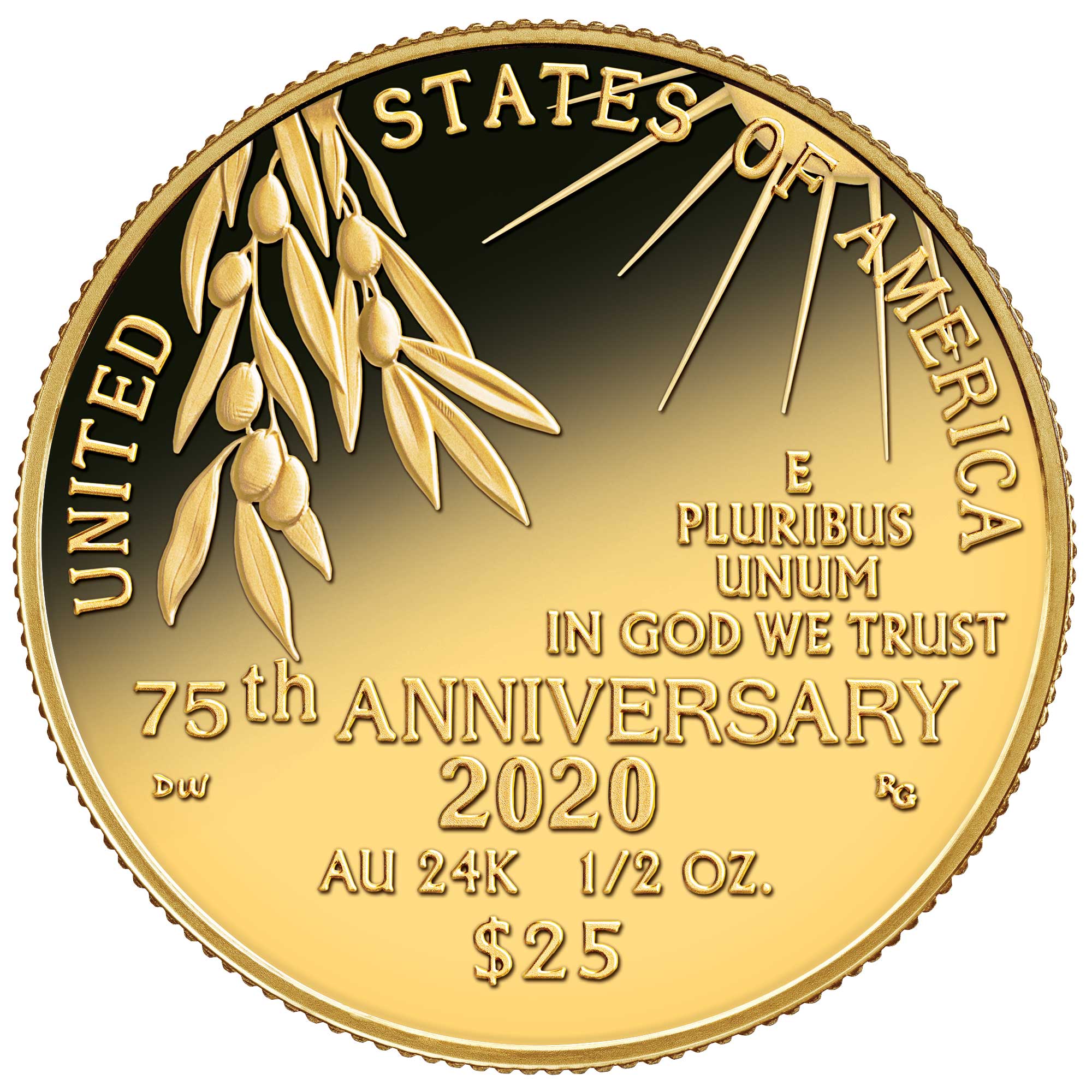 end of world war ii 75th anniversary proof gold coin GW2 a Main