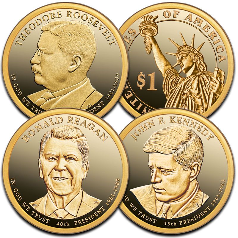 4 GOLDEN ONE-DOLLAR COINS NO BOX OR COA 2015-S  PRESIDENTIAL PROOF SET FOUR 